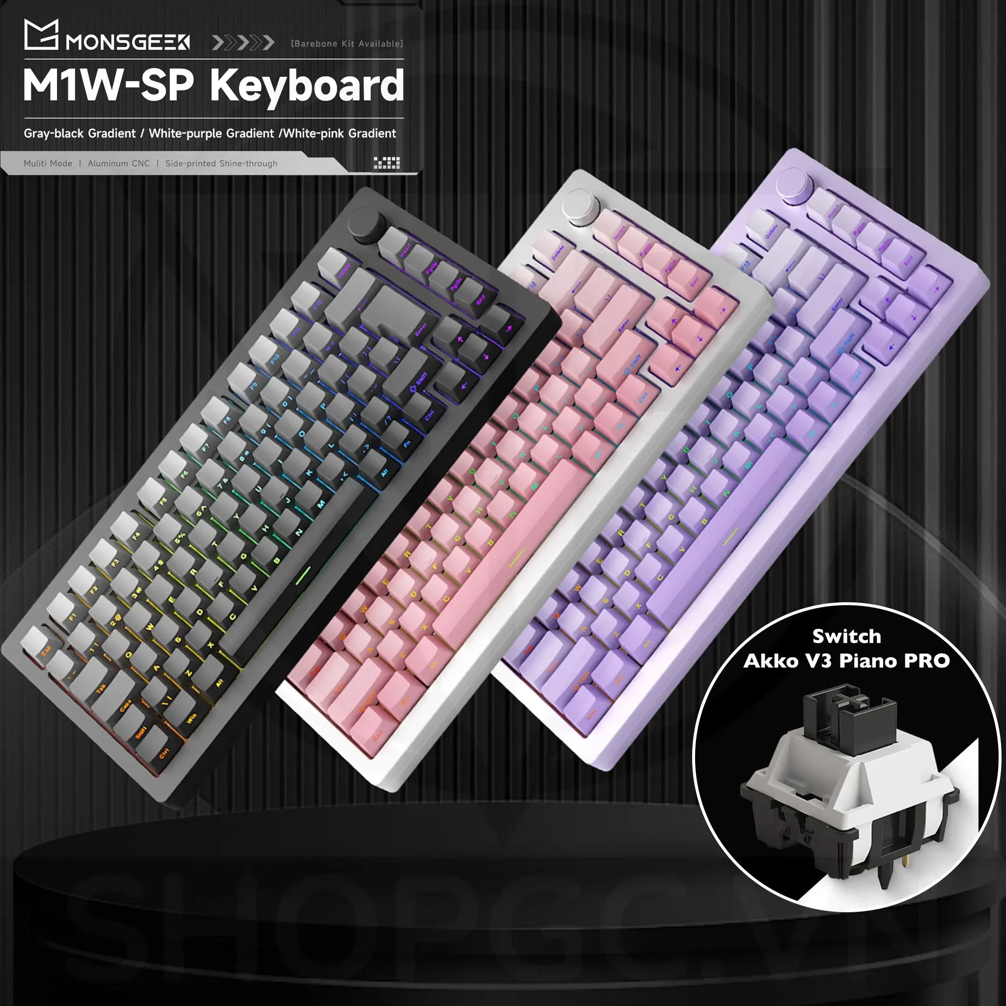 Kit Monsgeek M1W SP Custom Build Keyboard - 3 Mode, PCB Stab, Aluminium CNC, Gasket Mount, Hotswap RGB, Pin 6000 mAh