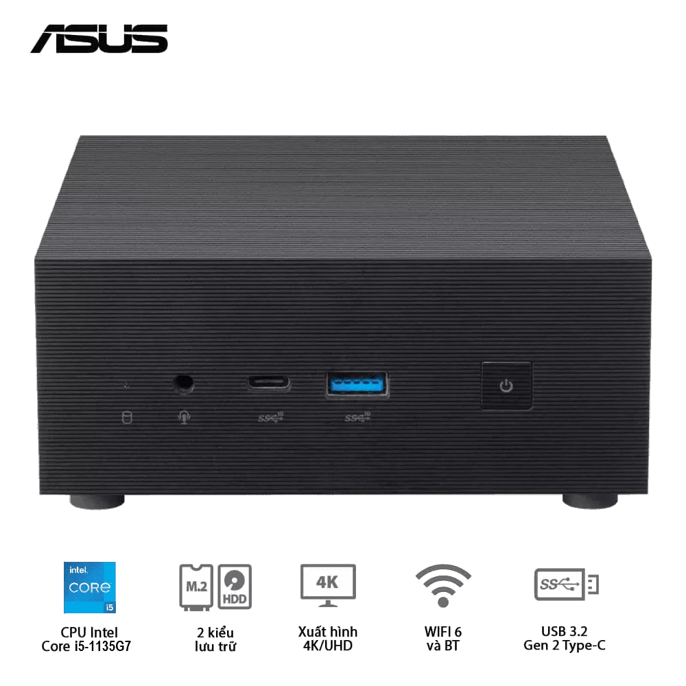 ASUS PN63-S1-B-S5081MD-PZ01 Barebone Mini PC - Intel Core i5-1135G7, Wi-Fi 6 + BT5.0, VESA MOUNT, DisplayPort 1.4 port