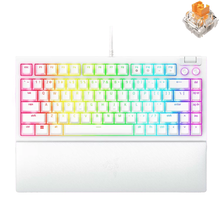 Razer BlackWidow V4 75% White Tactile Gaming Mechanical Keyboard - Razer™ Orange Tactile Mechanical switches Gen-3