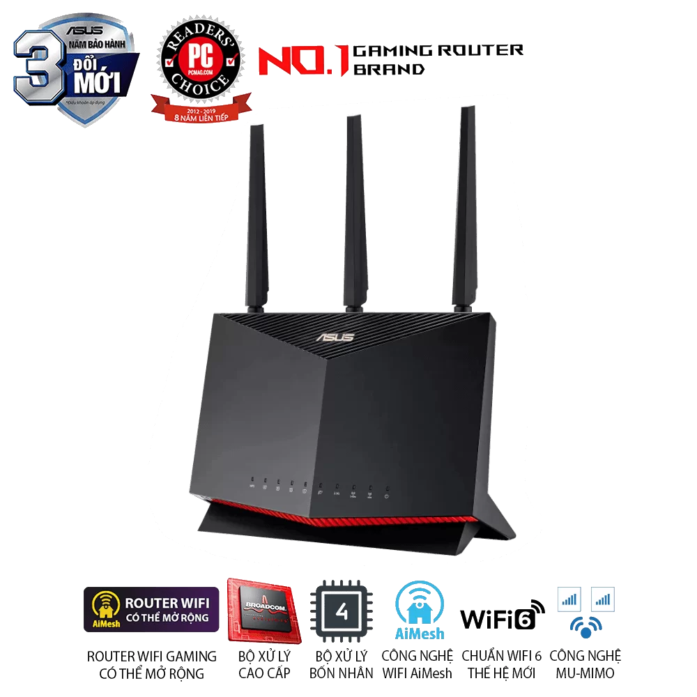 ASUS RT-AX86U Pro (AX5700) Dual Band WiFi 6 Extendable Gaming Router - 2.5G Port, Mobile Game Mode, Port Forwarding, Subscription-Free Network Security, VPN, AiMesh Compatible 1 ASUS RT-AX86U Pro (AX5700) Dual Band WiFi 6 Extendable Gaming Router - 2.5G Port, Mobile Game Mode, Port Forwarding, Subscription-Free Network Security, VPN, AiMesh Compatible