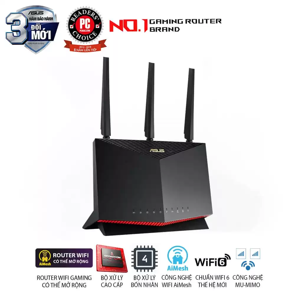 ASUS RT-AX86U Pro (AX5700) Dual Band WiFi 6 Extendable Gaming Router - 2.5G Port, Mobile Game Mode, Port Forwarding, Subscription-Free Network Security, VPN, AiMesh Compatible 3 ASUS RT-AX86U Pro (AX5700) Dual Band WiFi 6 Extendable Gaming Router - 2.5G Port, Mobile Game Mode, Port Forwarding, Subscription-Free Network Security, VPN, AiMesh Compatible - Ảnh 3