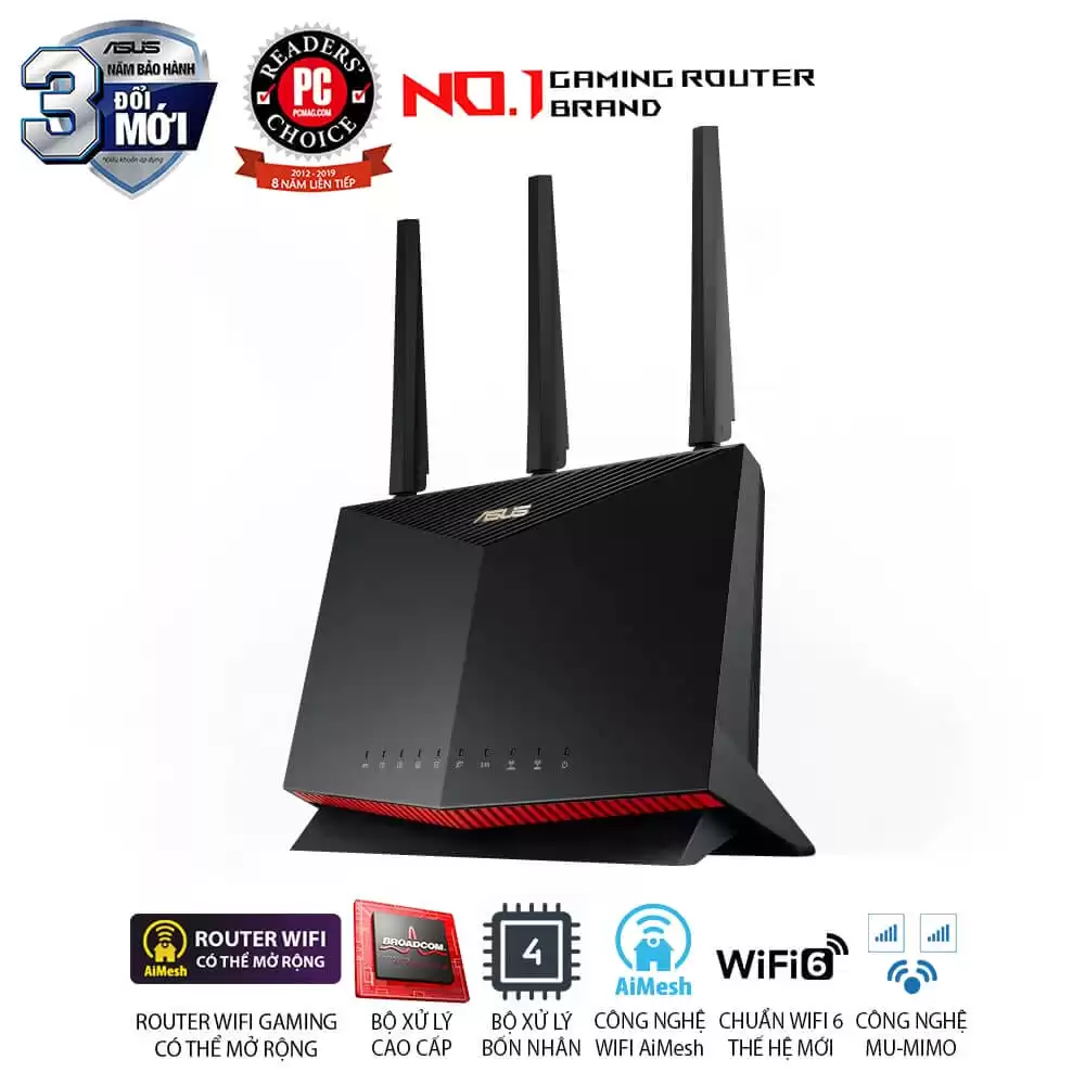 ASUS RT-AX86U Pro (AX5700) Dual Band WiFi 6 Extendable Gaming Router - 2.5G Port, Mobile Game Mode, Port Forwarding, Subscription-Free Network Security, VPN, AiMesh Compatible 4 ASUS RT-AX86U Pro (AX5700) Dual Band WiFi 6 Extendable Gaming Router - 2.5G Port, Mobile Game Mode, Port Forwarding, Subscription-Free Network Security, VPN, AiMesh Compatible - Ảnh 4