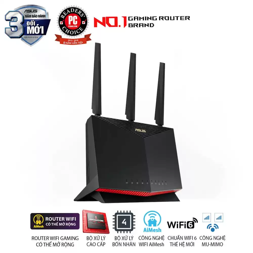 ASUS RT-AX86U Pro (AX5700) Dual Band WiFi 6 Extendable Gaming Router - 2.5G Port, Mobile Game Mode, Port Forwarding, Subscription-Free Network Security, VPN, AiMesh Compatible 5 ASUS RT-AX86U Pro (AX5700) Dual Band WiFi 6 Extendable Gaming Router - 2.5G Port, Mobile Game Mode, Port Forwarding, Subscription-Free Network Security, VPN, AiMesh Compatible - Ảnh 5