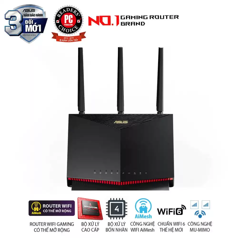 ASUS RT-AX86U Pro (AX5700) Dual Band WiFi 6 Extendable Gaming Router - 2.5G Port, Mobile Game Mode, Port Forwarding, Subscription-Free Network Security, VPN, AiMesh Compatible 6 ASUS RT-AX86U Pro (AX5700) Dual Band WiFi 6 Extendable Gaming Router - 2.5G Port, Mobile Game Mode, Port Forwarding, Subscription-Free Network Security, VPN, AiMesh Compatible - Ảnh 6