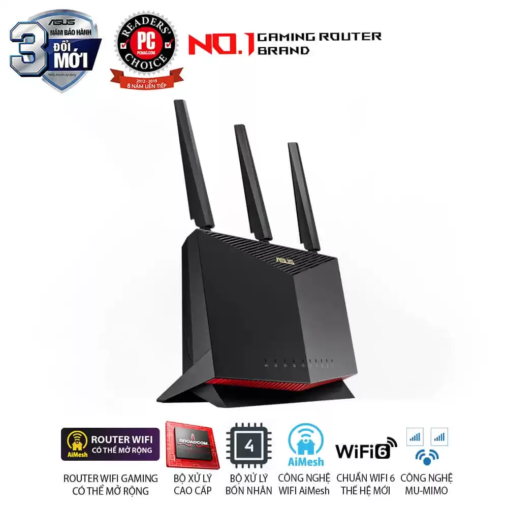 ASUS RT-AX86U Pro (AX5700) Dual Band WiFi 6 Extendable Gaming Router - 2.5G Port, Mobile Game Mode, Port Forwarding, Subscription-Free Network Security, VPN, AiMesh Compatible 8 ASUS RT-AX86U Pro (AX5700) Dual Band WiFi 6 Extendable Gaming Router - 2.5G Port, Mobile Game Mode, Port Forwarding, Subscription-Free Network Security, VPN, AiMesh Compatible - Ảnh 8