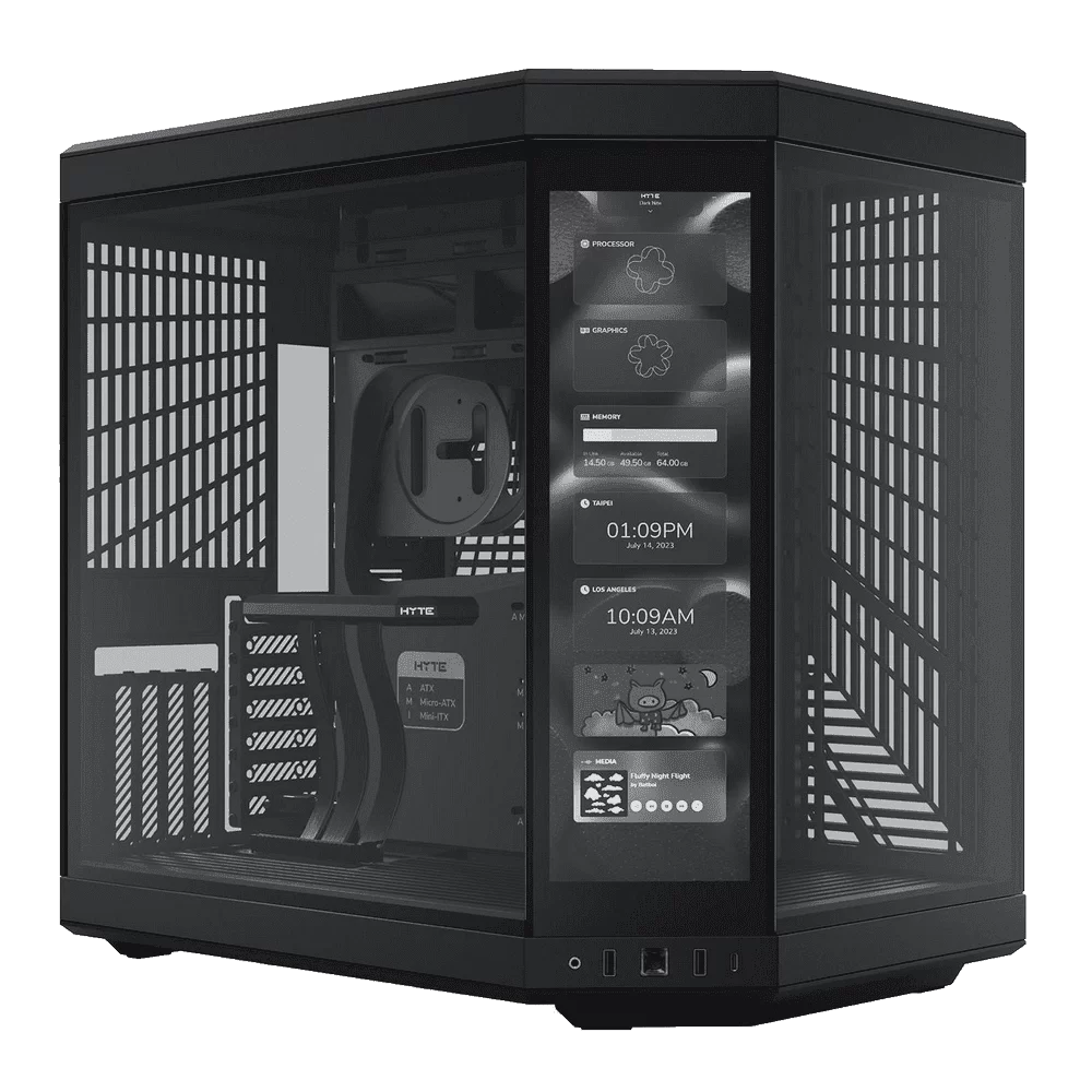 Hyte Y70 Touch Black Dual Chamber Modern Aesthetic Case - Black/Black Mid-Tower ATX size, 14.1" Integrated Touchscreen, Massive 4 Slot Vertical Graphics, Included Luxury PCIE 4.0 Riser Cable