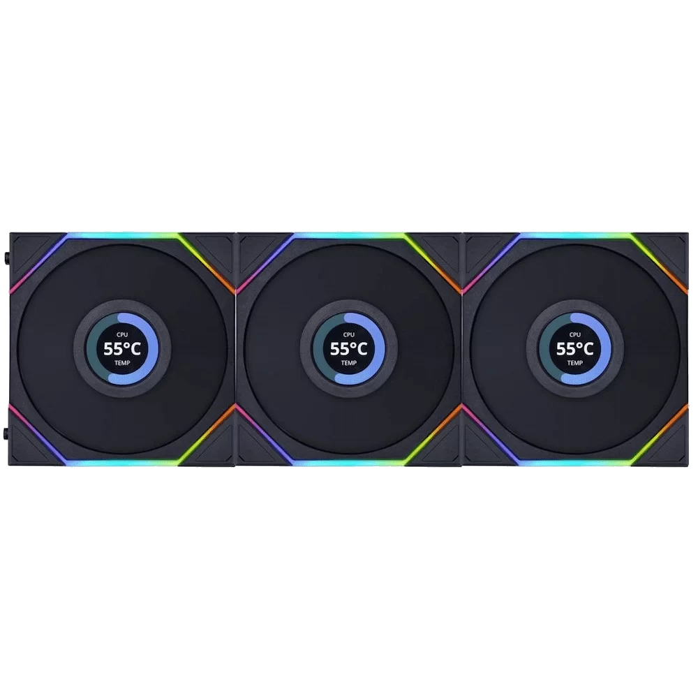Lian Li UNI FAN TL LCD 120 Triple Black Fan (12TLLCD3B) - 3x 120mm fans, 1x UNI FAN Controller Cable (P-7P)