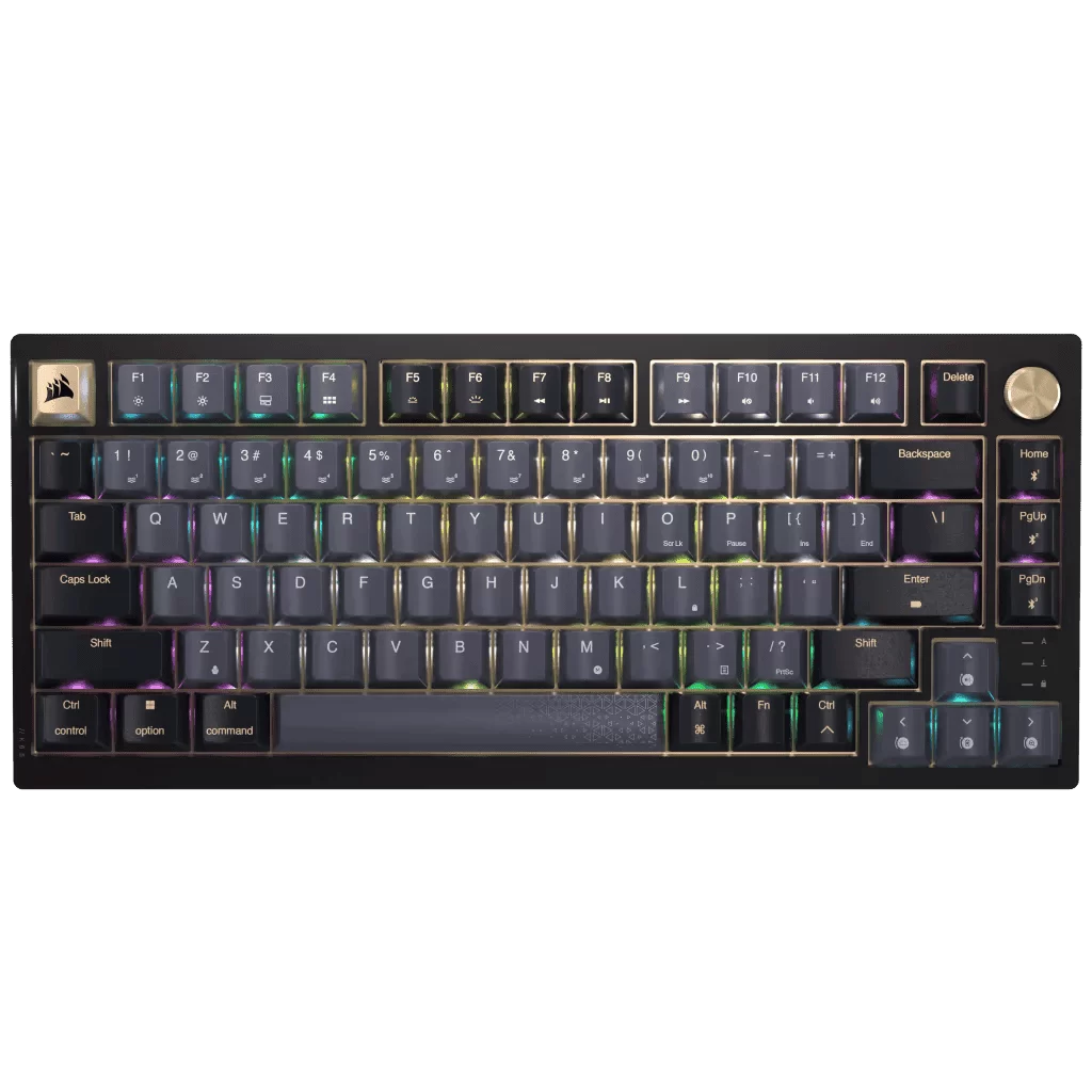 CORSAIR K65 PLUS WIRELESS Black Gold Gaming Keyboard - 75% RGB, PreLub MLX Red Linear Switches, Top Mounted, Dual-Layer Sound Dampening, PBT Keycaps, QWERTY NA