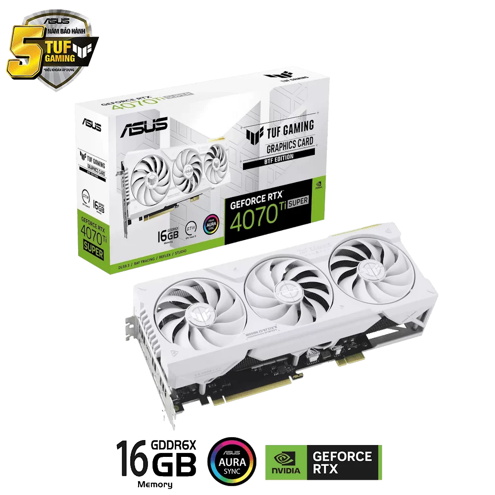 ASUS TUF Gaming GeForce RTX 4070Ti SUPER BTF White Edition 16GB GDDR6X (TUF-RTX4070TIS-16G-BTF-WHITE) Graphics Card