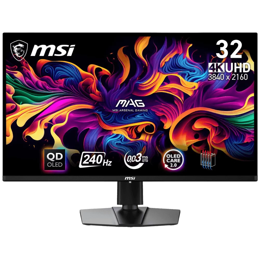 MSI MAG 321UPX QD-OLED Gaming Monitor - 32" 16:9, QD-OLED , UHD (3840 x 2160) 240Hz 0.03ms, Height Adjustable Arm