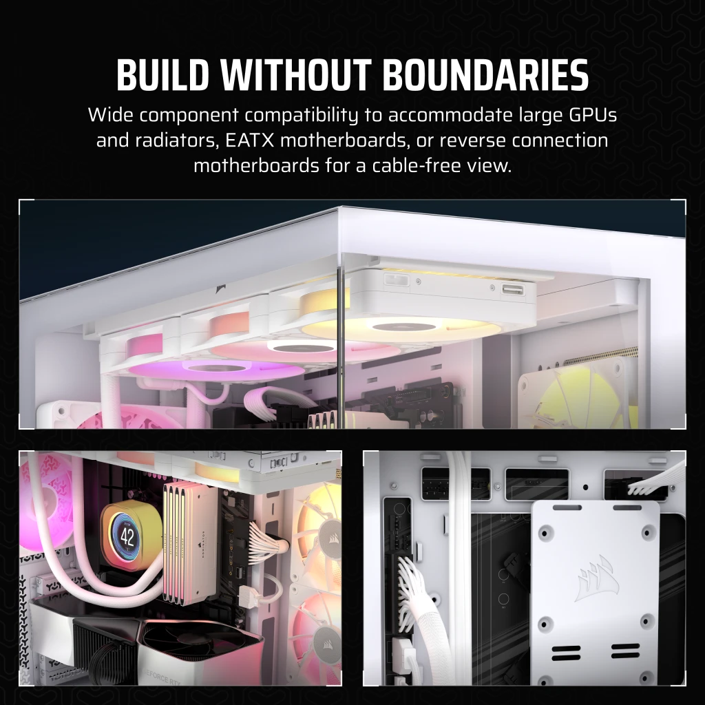 CORSAIR iCUE LINK 3500X RGB White Glass PC Case - Mid-Tower, 3x RS120 ARGB fans + iCUE LINK System Hub, Reverse Connection Motherboard Compatible 9 CORSAIR iCUE LINK 3500X RGB White Glass PC Case - Mid-Tower, 3x RS120 ARGB fans + iCUE LINK System Hub, Reverse Connection Motherboard Compatible - Ảnh 9