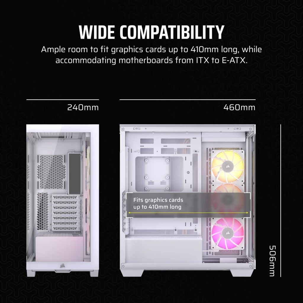 CORSAIR iCUE LINK 3500X RGB White Glass PC Case - Mid-Tower, 3x RS120 ARGB fans + iCUE LINK System Hub, Reverse Connection Motherboard Compatible 12 CORSAIR iCUE LINK 3500X RGB White Glass PC Case - Mid-Tower, 3x RS120 ARGB fans + iCUE LINK System Hub, Reverse Connection Motherboard Compatible - Ảnh 12