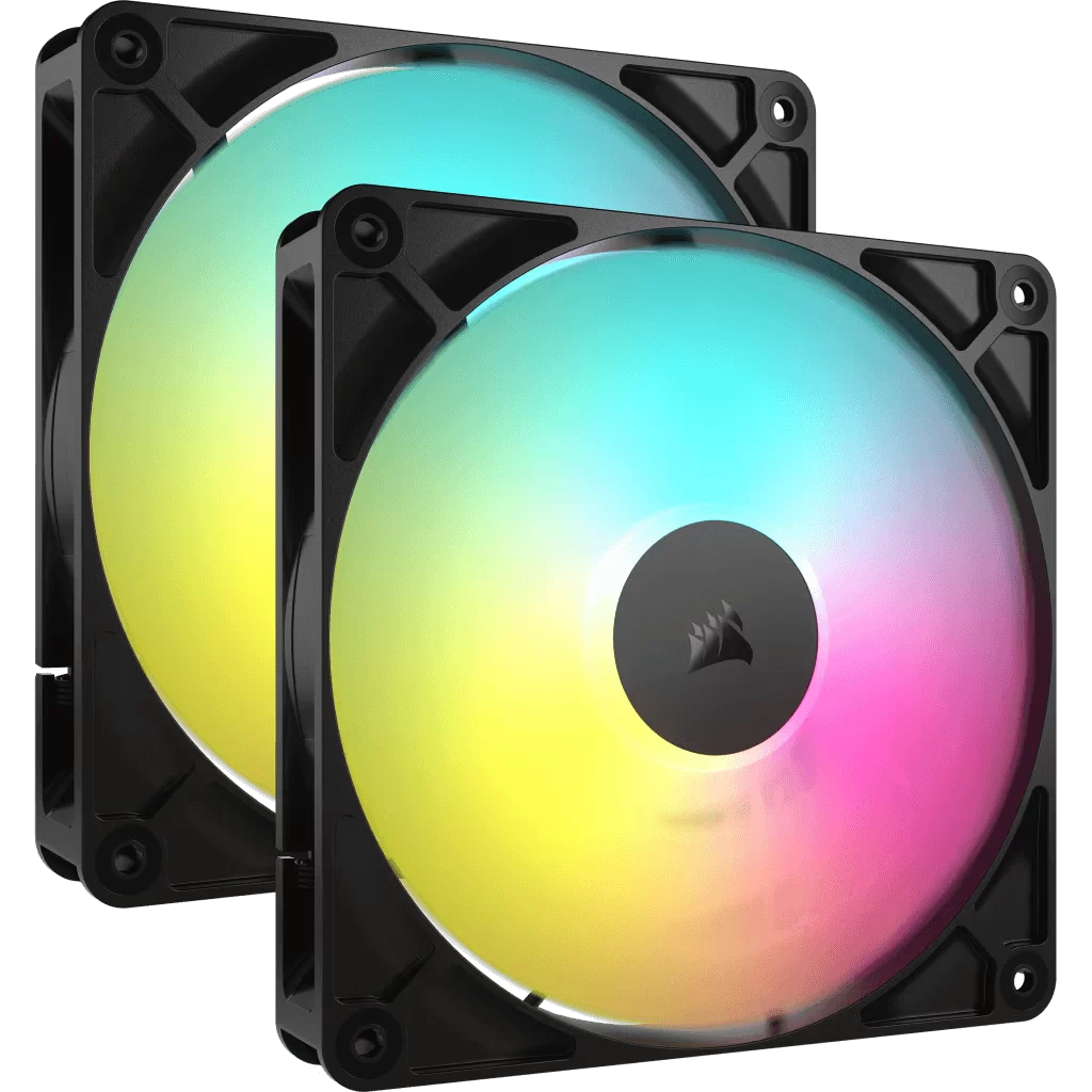 CORSAIR RS140 ARGB Dual Pack Black (CO-9050183-WW) Fans - 2x 140mm 1700RPM Static Pressure RGB Fan, Daisy Chain 4 Pin PWM, +5V ARGB Connections