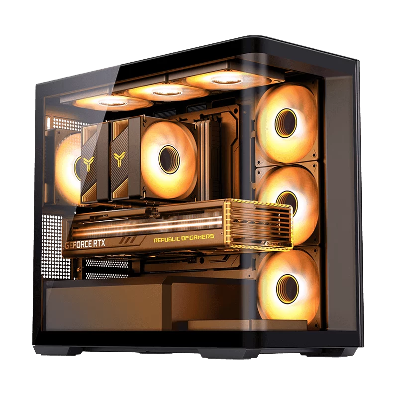 Jonsbo D300 Black Micro-ATX Tower Case - One-Piece Glass Panel AO270 Deg View, MATX Back Plug-in BTF Motherboard, Support 360 AIO