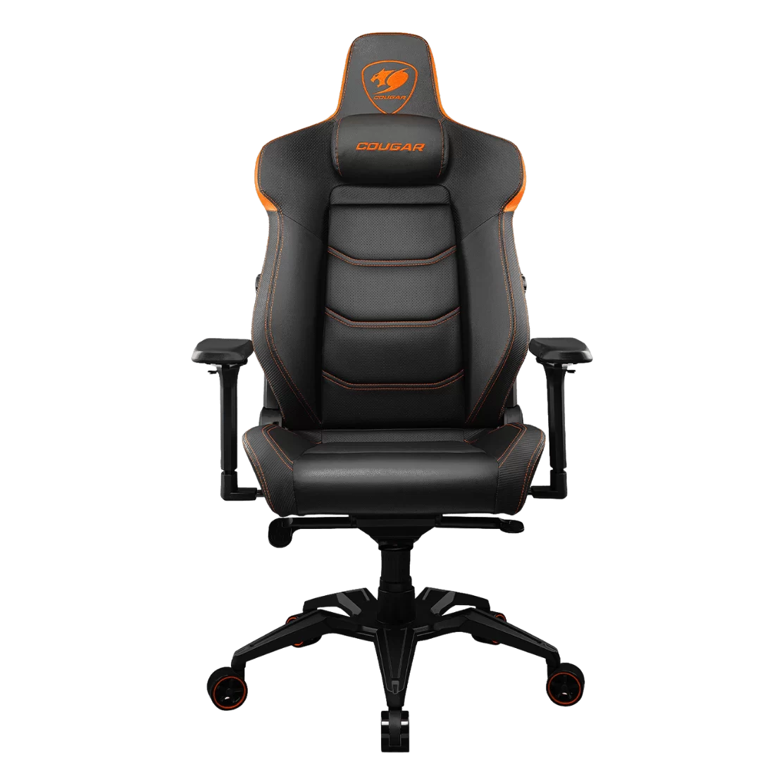 Cougar Armor EVO Gaming Chair - Orange, Magnetic Memory Foam Neck Pillow, PVC leather, Full steel frame, 5D armrest, Footrest, Lumbar Cushion