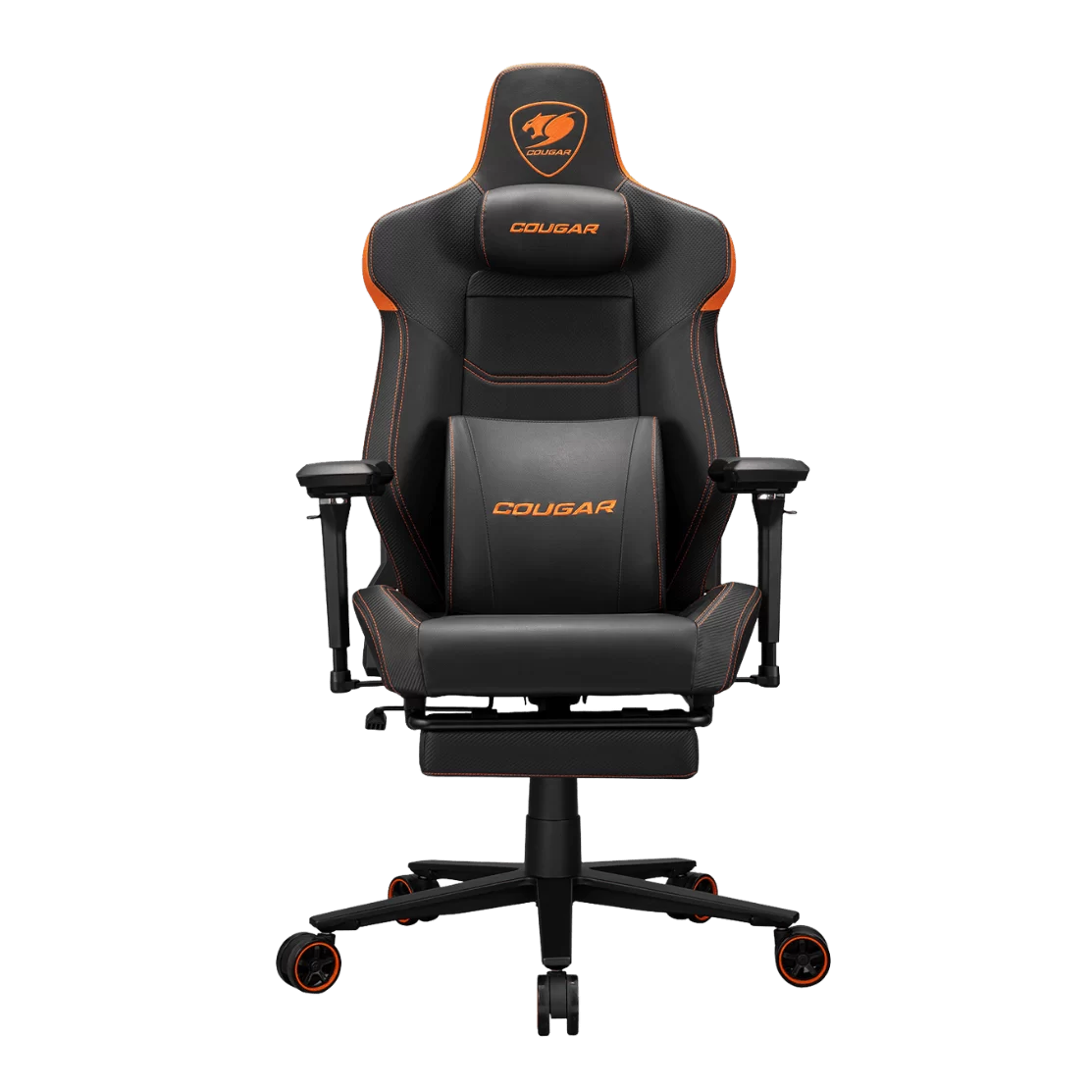 Cougar Armor EVO M Gaming Chair - Orange, Magnetic Memory Foam Neck Pillow, PVC leather, Full steel frame, 5D armrest, Footrest, Lumbar Cushion