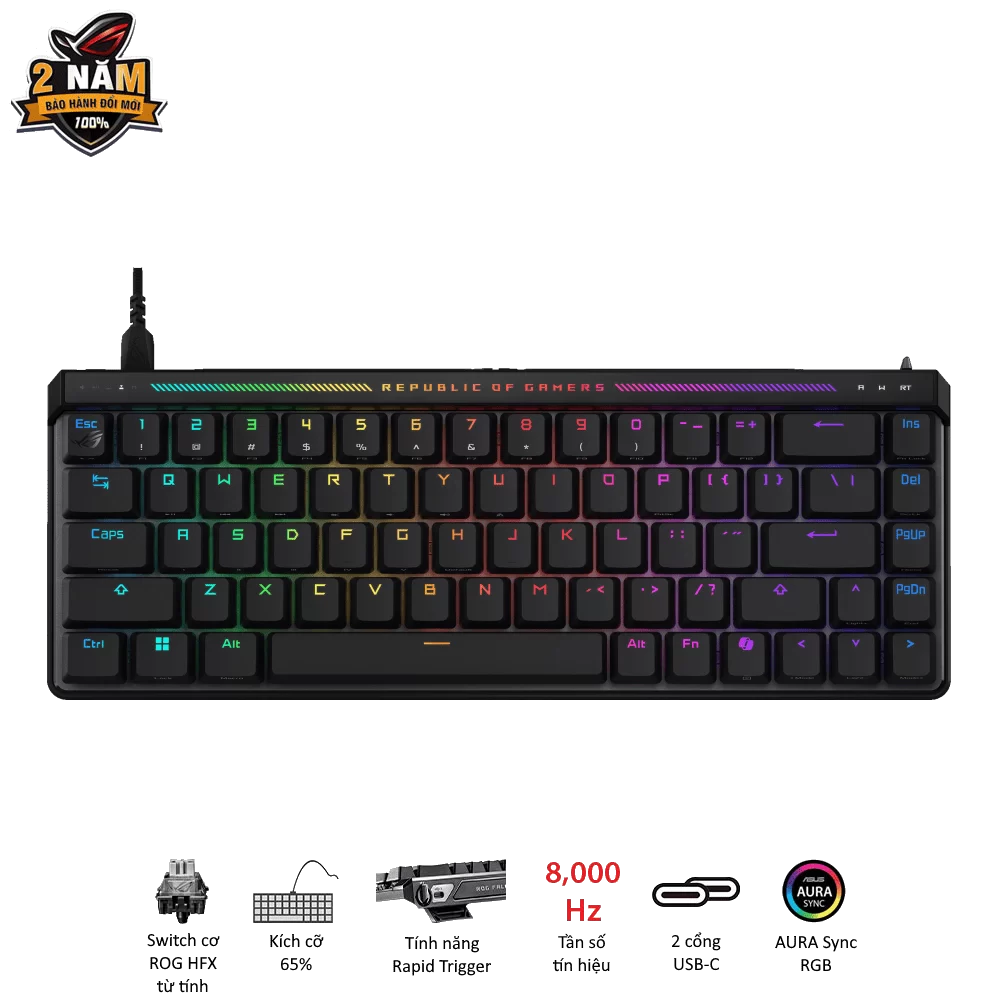 ASUS ROG Falchion Ace HFX Gaming Keyboard – Black, 65%, pre-lubed ROG HFX Magnetic Switches, 8K Hz polling rate, touch panel