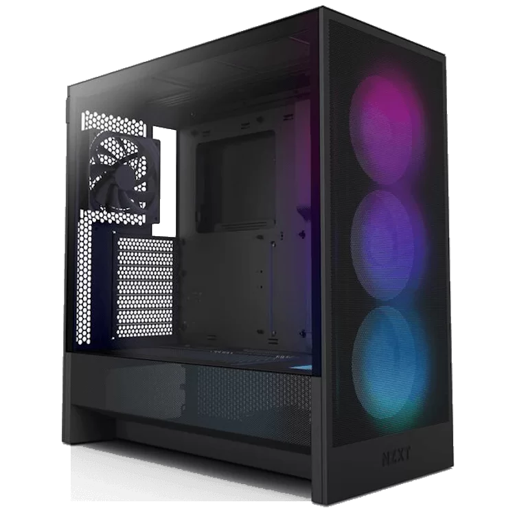 NZXT H5 Flow RGB Matte Black (2024) Compact Mid-Tower ATX Airflow Case - All Black, 1x F360 RGB Core Fan, 1x F120Q Fan