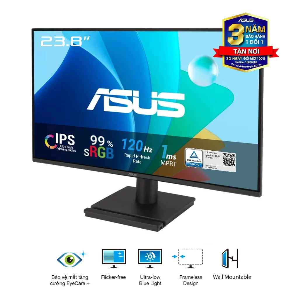 ASUS VA249HG Eye Care Monitor - 24 inch, IPS, FHD (1920x1080) Frameless, 99% sRGB, 120Hz, 1ms MPRT, HDMI + VGA 3 ASUS VA249HG Eye Care Monitor - 24 inch, IPS, FHD (1920x1080) Frameless, 99% sRGB, 120Hz, 1ms MPRT, HDMI + VGA - Ảnh 3