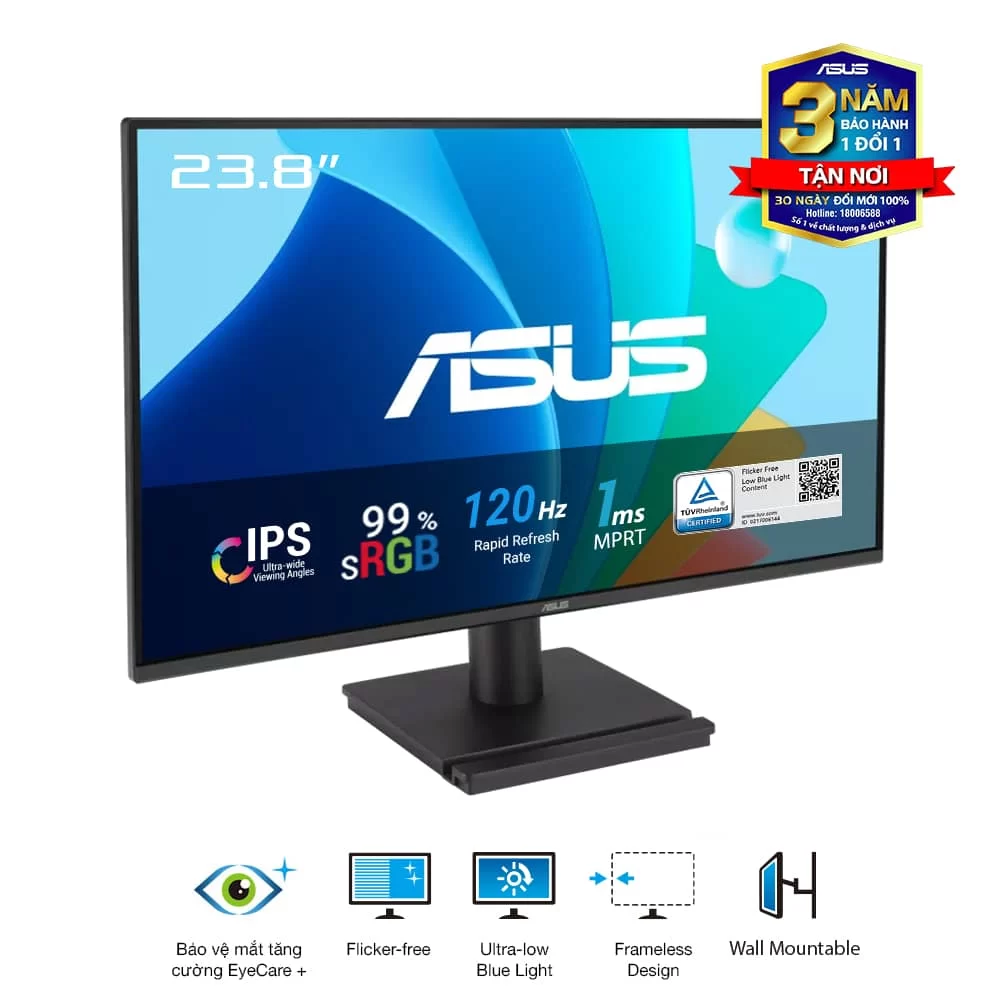 ASUS VA249HG Eye Care Monitor - 24 inch, IPS, FHD (1920x1080) Frameless, 99% sRGB, 120Hz, 1ms MPRT, HDMI + VGA 4 ASUS VA249HG Eye Care Monitor - 24 inch, IPS, FHD (1920x1080) Frameless, 99% sRGB, 120Hz, 1ms MPRT, HDMI + VGA - Ảnh 4