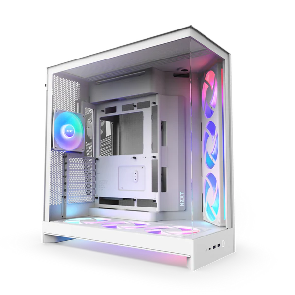 NZXT H9 Flow RGB+ White Large Dual-Chamber Mid-Tower ATX Airflow Case - Control Hub includes