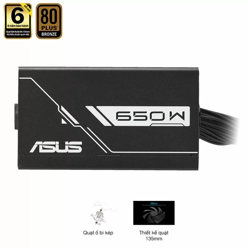 ASUS Prime 650B Black PSU - 650W Bronze, Dual Ball Fan Bearings, 135mm Fan Design