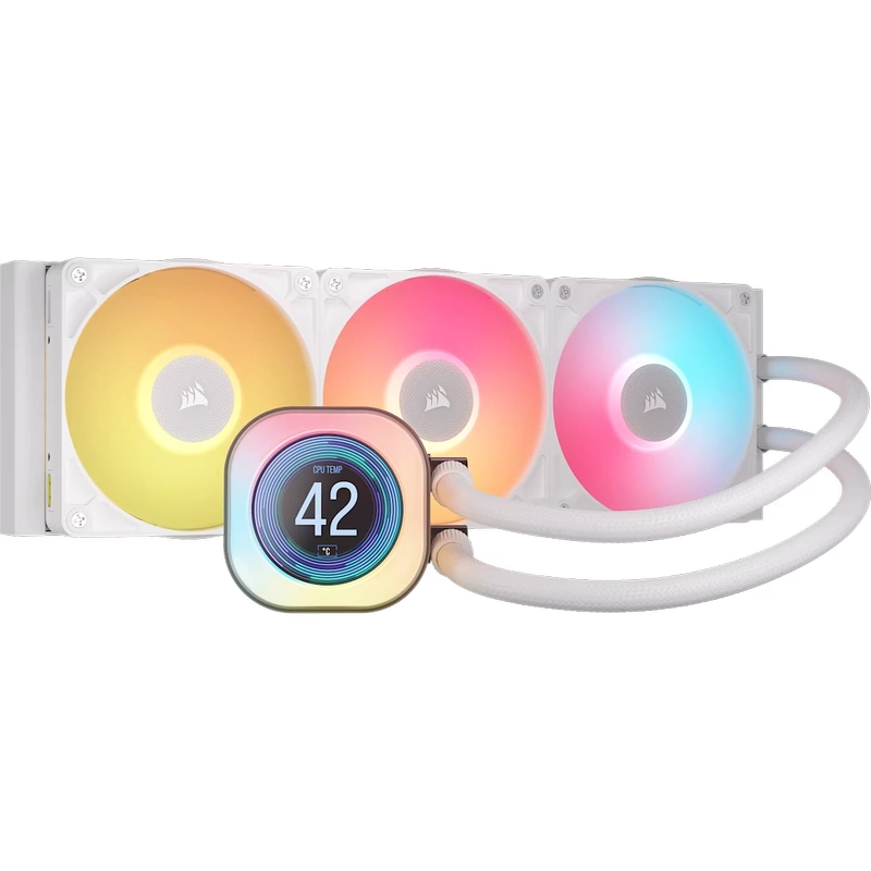 CORSAIR iCUE LINK TITAN 360 RX LCD AIO Liquid CPU Cooler (CW-9061026-WW) - White, 360mm radiator, 2.1" (480x480) IPS Dispaly, iCUE LINK System Hub included