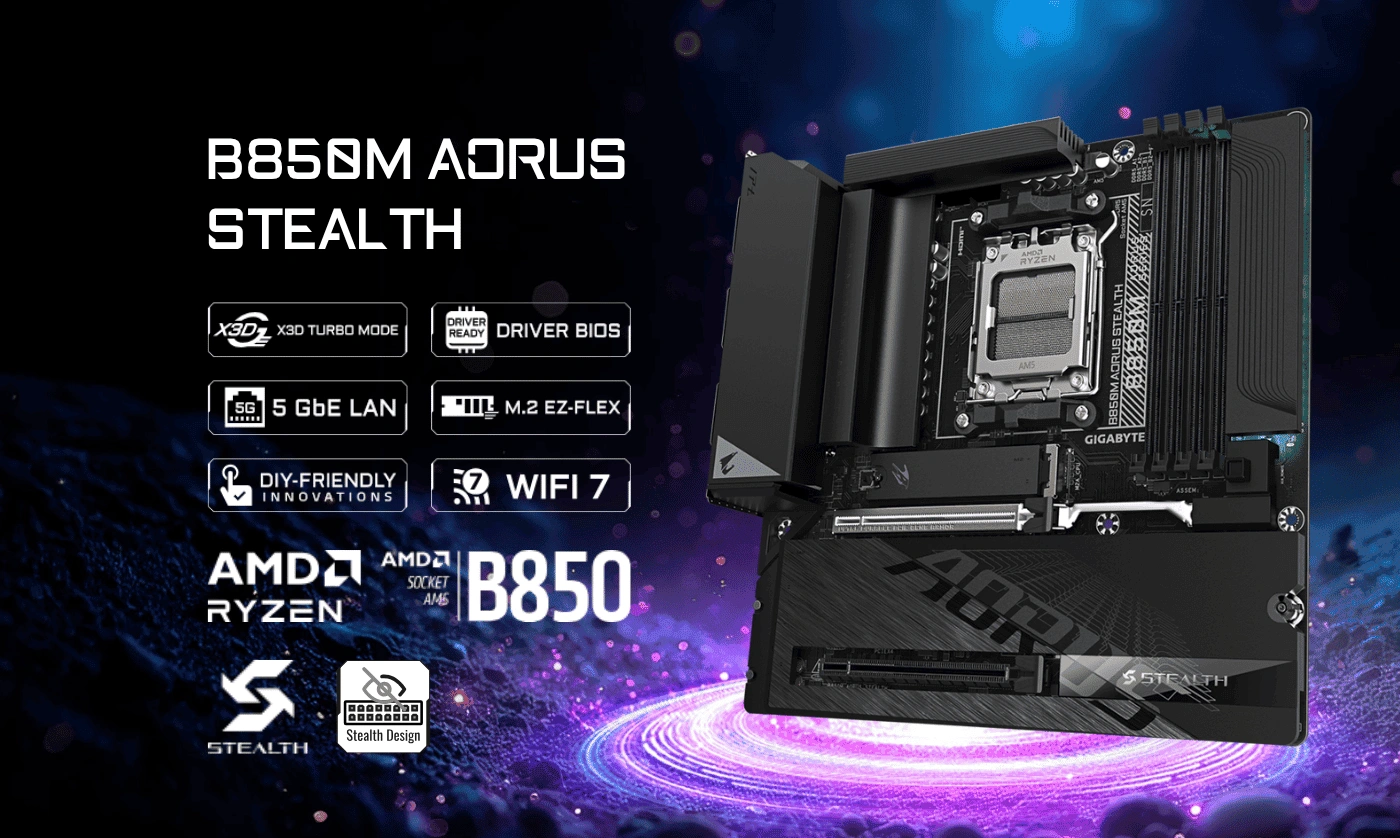 GIGABYTE B850M AORUS STEALTH Mainboard AMD B850 AM5 DDR5 Banner